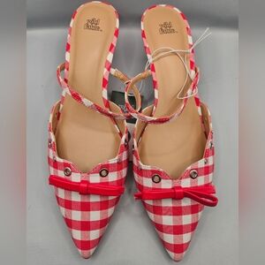 Women's Wild Fable Pointed-Toe Red and White Gingham Heels, Size 9